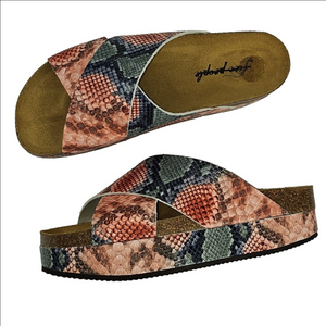 Free People Sidelines Faux Snakeskin Cross Strap Flatform Footbed Sandal
